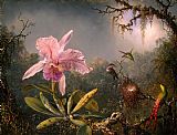 Cattleya Orchid and Three Brazilian Hummingbirds by Martin Johnson Heade